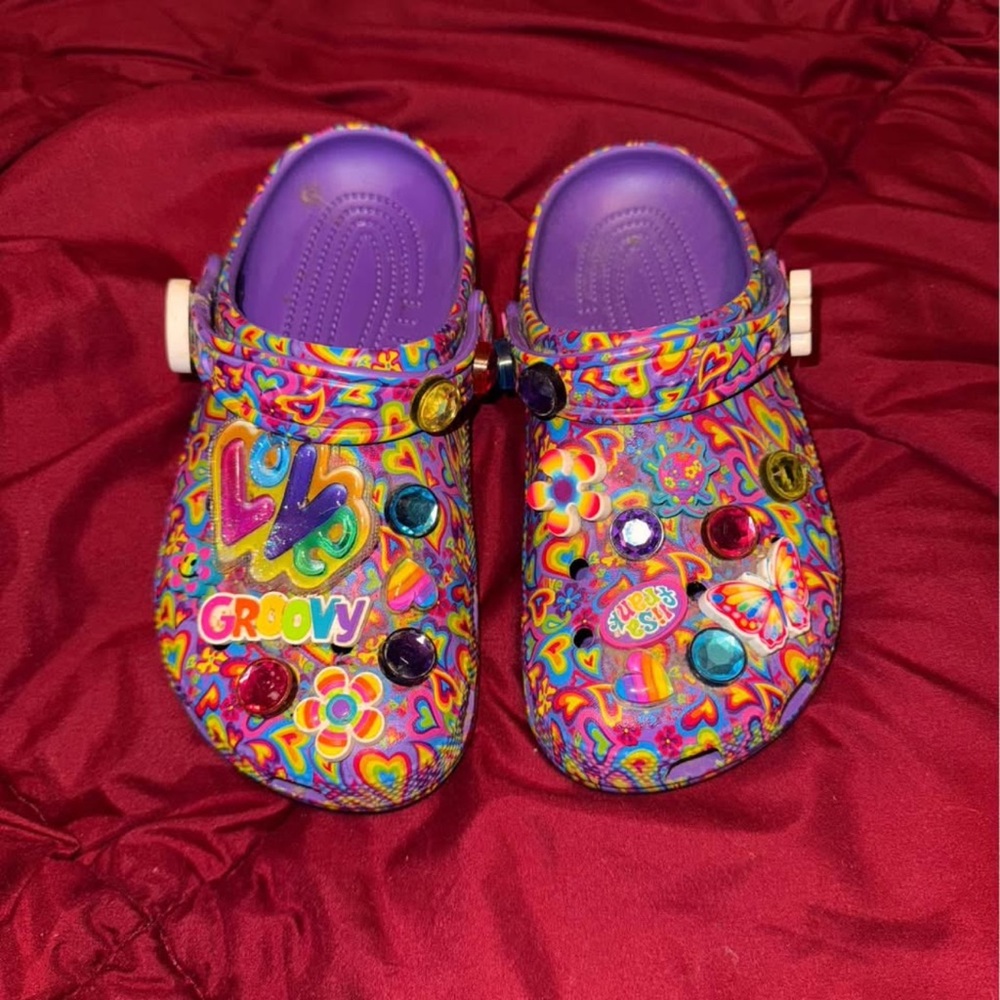 CROCS Purple Mules Vibrant Pattern Adjustable Strap